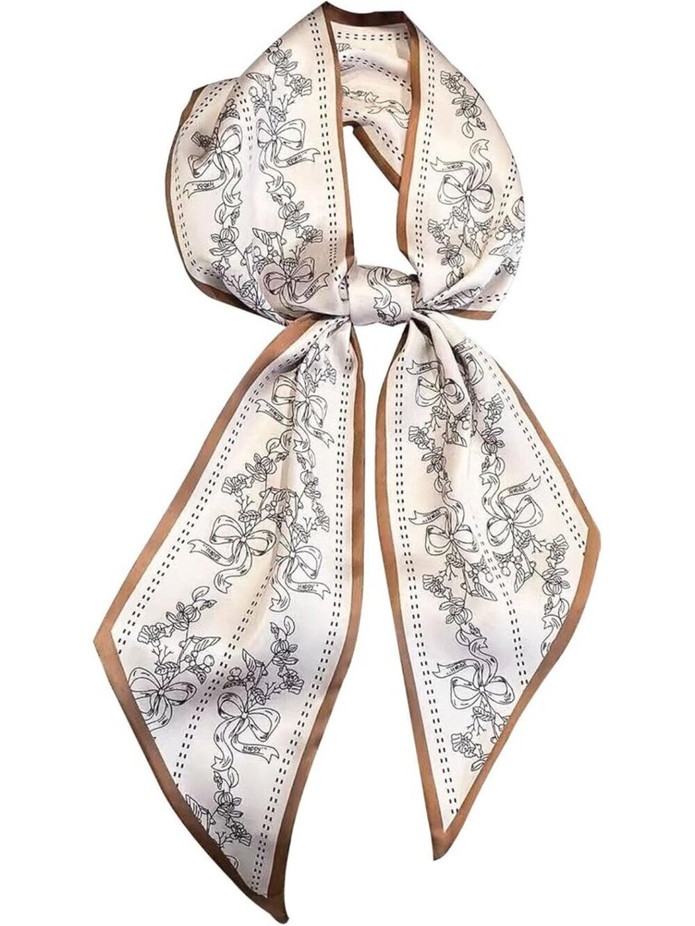 Women's Beige Printed Square Headscarf Bandanas Hair Scarf Neck Scarves